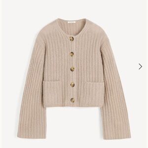 NWT By Malene Birger Beige Ribbed Cardigan with Button Details